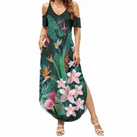 Hawaii Hummingbird Tropical Flowers Summer Maxi Dress Dark Green LT01 Women Green - Polynesian Pride