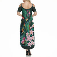 Hawaii Hummingbird Tropical Flowers Summer Maxi Dress Dark Green LT01 - Polynesian Pride