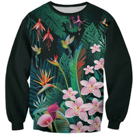 Hawaii Hummingbird Tropical Flowers Sweatshirt Dark Green LT01 Unisex Green - Polynesian Pride