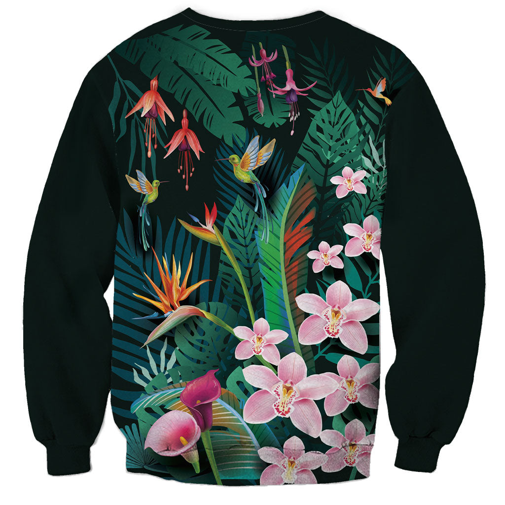 Hawaii Hummingbird Tropical Flowers Sweatshirt Dark Green LT01 - Polynesian Pride