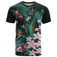 Hawaii Hummingbird Tropical Flowers T Shirt Dark Green LT01 Green - Polynesian Pride