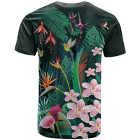 Hawaii Hummingbird Tropical Flowers T Shirt Dark Green LT01 - Polynesian Pride