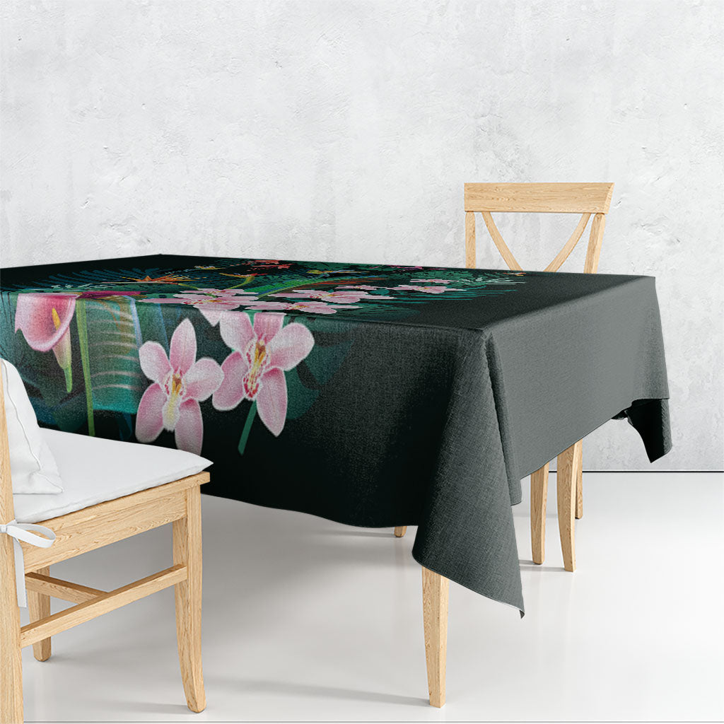 Hawaii Hummingbird Tropical Flowers Tablecloth Dark Green LT01 - Polynesian Pride