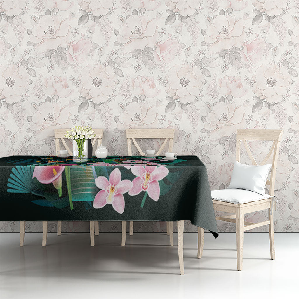 Hawaii Hummingbird Tropical Flowers Tablecloth Dark Green LT01 - Polynesian Pride