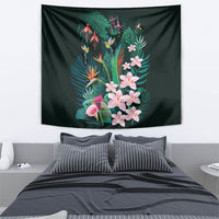 Hawaii Hummingbird Tropical Flowers Tapestry Dark Green LT01 - Polynesian Pride