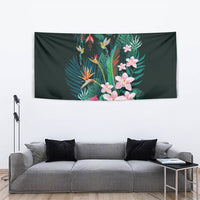 Hawaii Hummingbird Tropical Flowers Tapestry Dark Green LT01 - Polynesian Pride