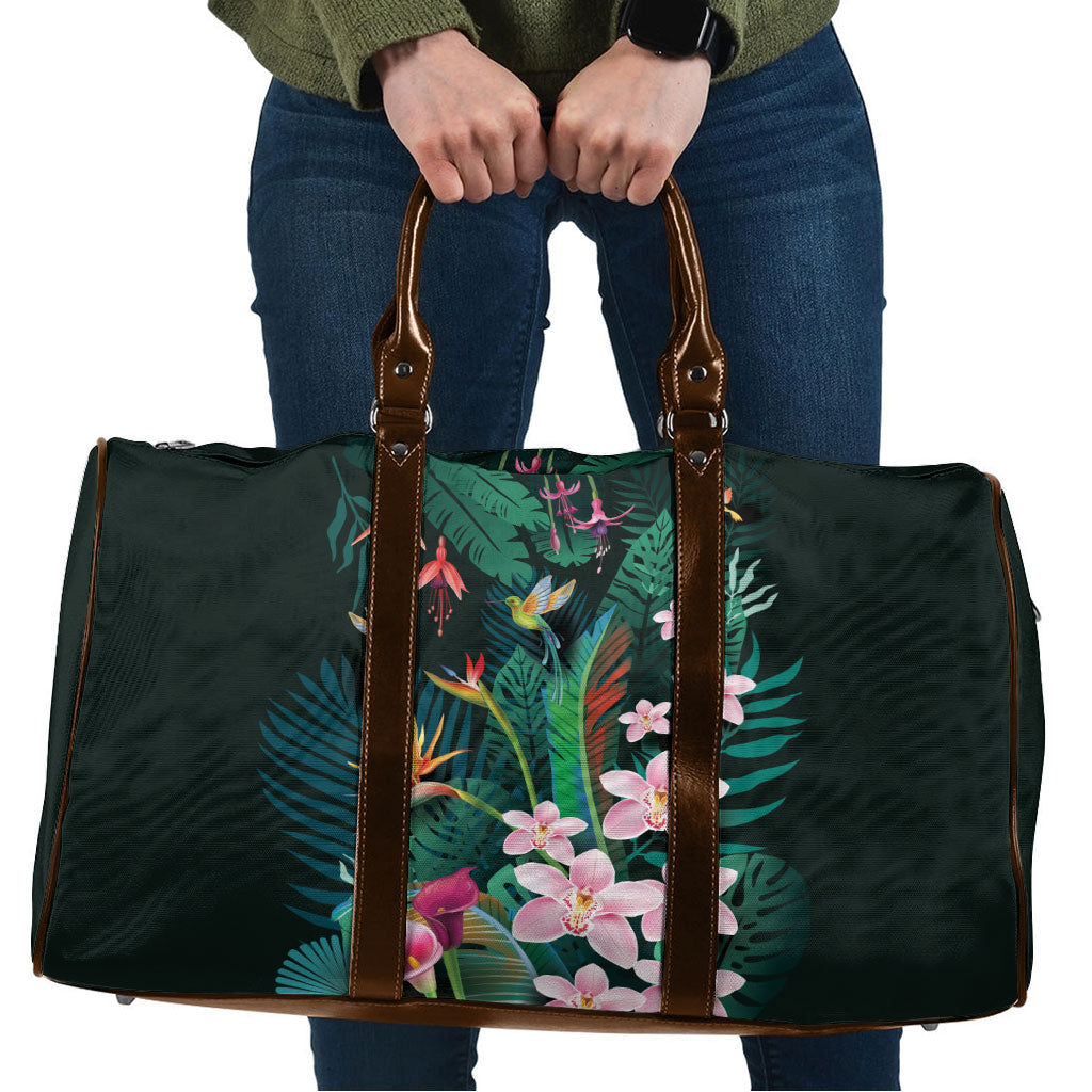 Hawaii Hummingbird Tropical Flowers Travel Bag Dark Green LT01 Green - Polynesian Pride