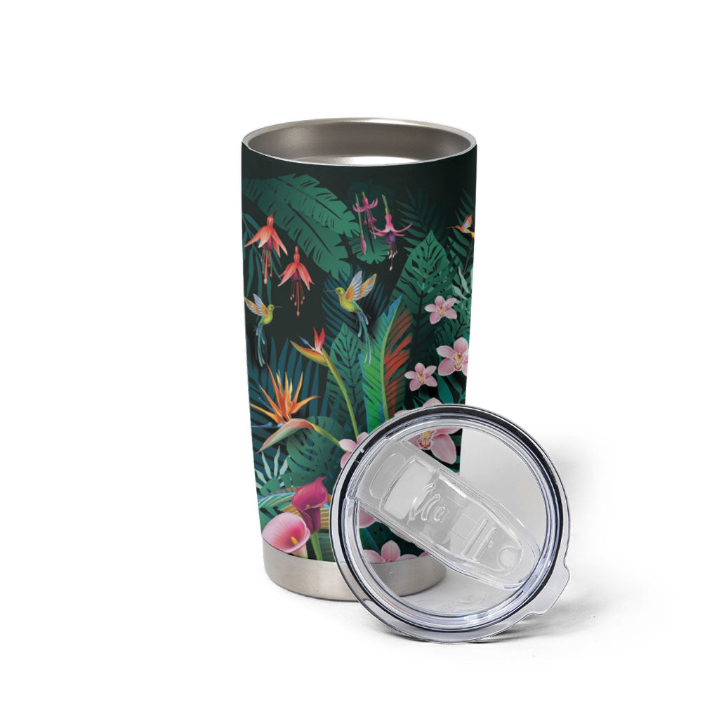 Hawaii Hummingbird Tropical Flowers Tumbler Cup Dark Green LT01 - Polynesian Pride