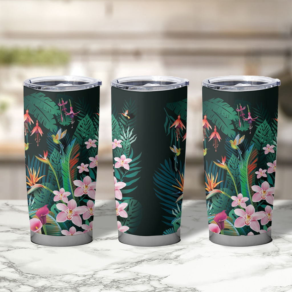 Hawaii Hummingbird Tropical Flowers Tumbler Cup Dark Green LT01 - Polynesian Pride