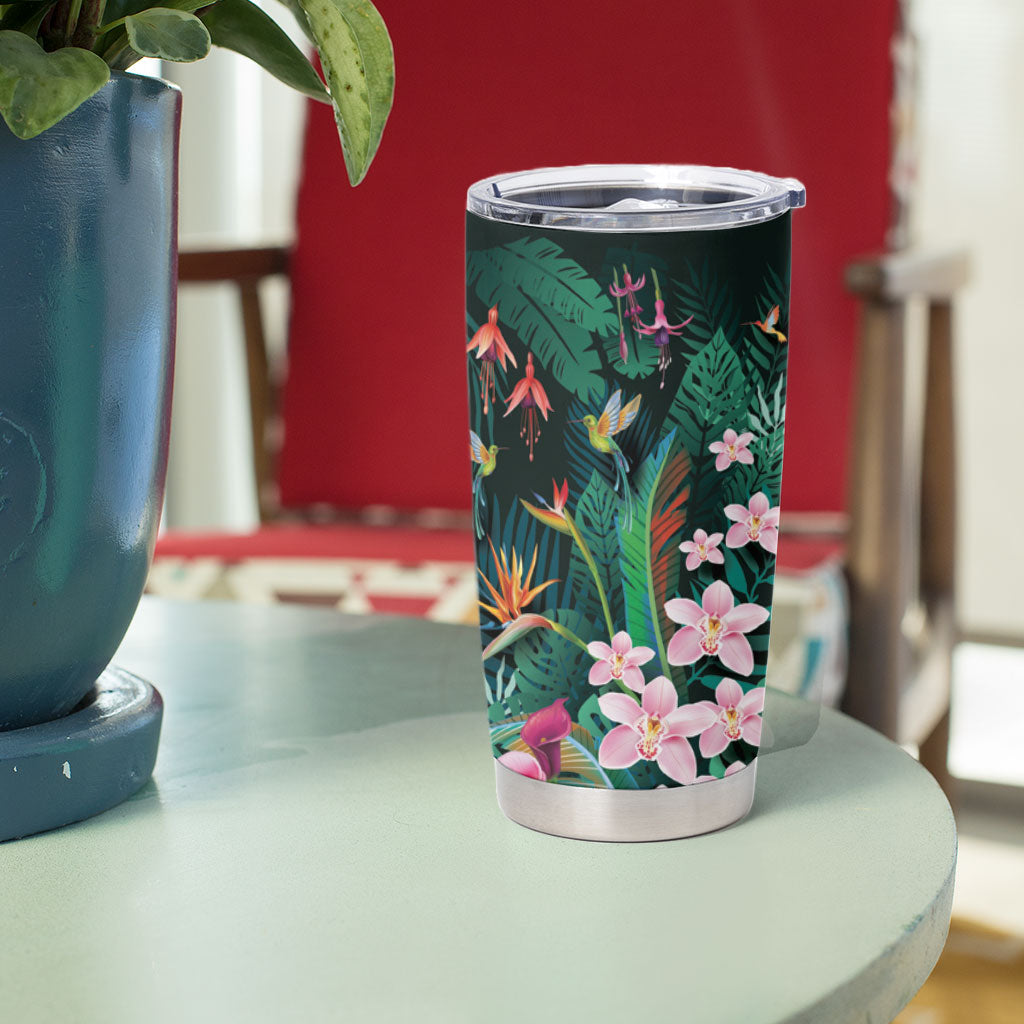 Hawaii Hummingbird Tropical Flowers Tumbler Cup Dark Green LT01 - Polynesian Pride