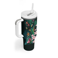 Hawaii Hummingbird Tropical Flowers Tumbler With Handle Dark Green LT01 - Polynesian Pride