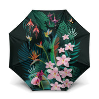 Hawaii Hummingbird Tropical Flowers Umbrella Dark Green LT01 One Size Folded 11.42 inch Opened Diameter 37.4 inch Green - Polynesian Pride