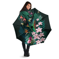 Hawaii Hummingbird Tropical Flowers Umbrella Dark Green LT01 - Polynesian Pride