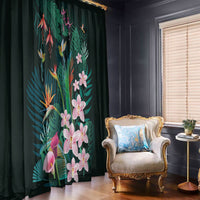 Hawaii Hummingbird Tropical Flowers Window Curtain Dark Green LT01 - Polynesian Pride