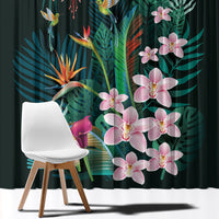Hawaii Hummingbird Tropical Flowers Window Curtain Dark Green LT01 - Polynesian Pride