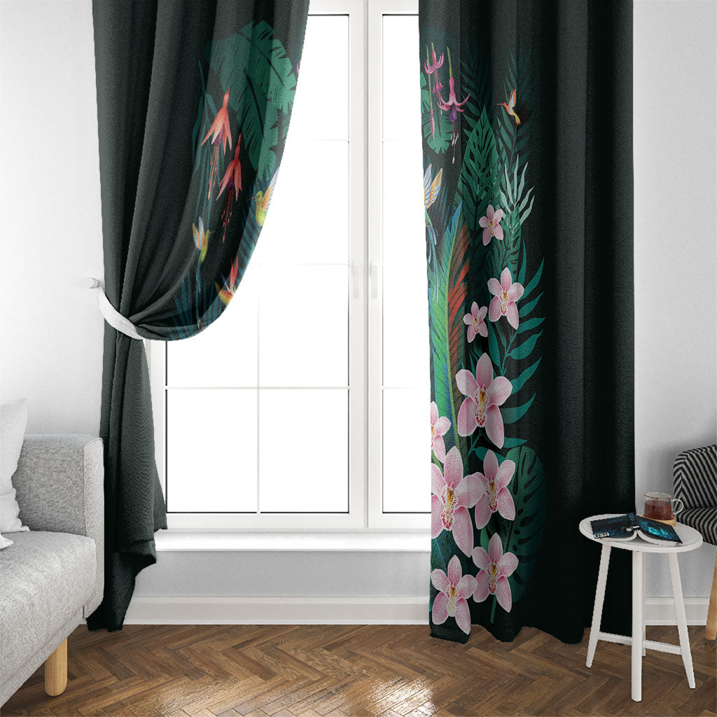 Hawaii Hummingbird Tropical Flowers Window Curtain Dark Green LT01 - Polynesian Pride
