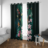 Hawaii Hummingbird Tropical Flowers Window Curtain Dark Green LT01 With Grommets Green - Polynesian Pride