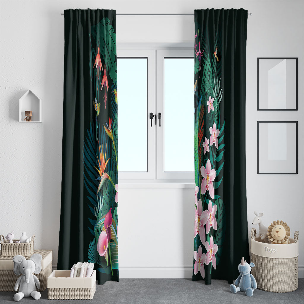 Hawaii Hummingbird Tropical Flowers Window Curtain Dark Green LT01 - Polynesian Pride