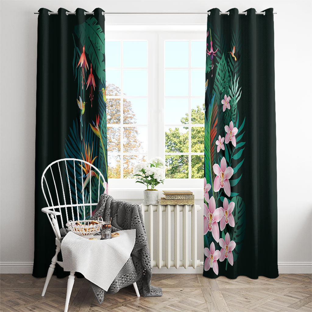 Hawaii Hummingbird Tropical Flowers Window Curtain Dark Green LT01 - Polynesian Pride