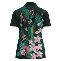 Hawaii Hummingbird Tropical Flowers Women Polo Shirt Dark Green LT01 - Polynesian Pride