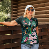Hawaii Hummingbird Tropical Flowers Women Polo Shirt Dark Green LT01 - Polynesian Pride
