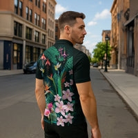 Hawaii Hummingbird Tropical Flowers Zipper Polo Shirt Dark Green LT01 - Polynesian Pride