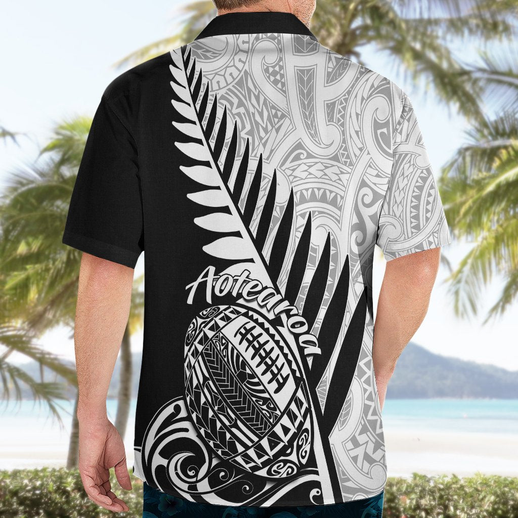 New Zealand Silver Fern Rugby Hawaiian Shirt Aotearoa Maori Black Version LT01 - Polynesian Pride