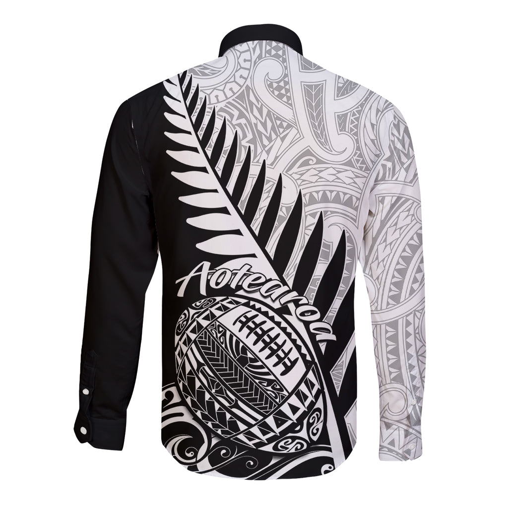New Zealand Silver Fern Rugby Long Sleeve Button Shirt Aotearoa Maori Black Version LT01 - Polynesian Pride