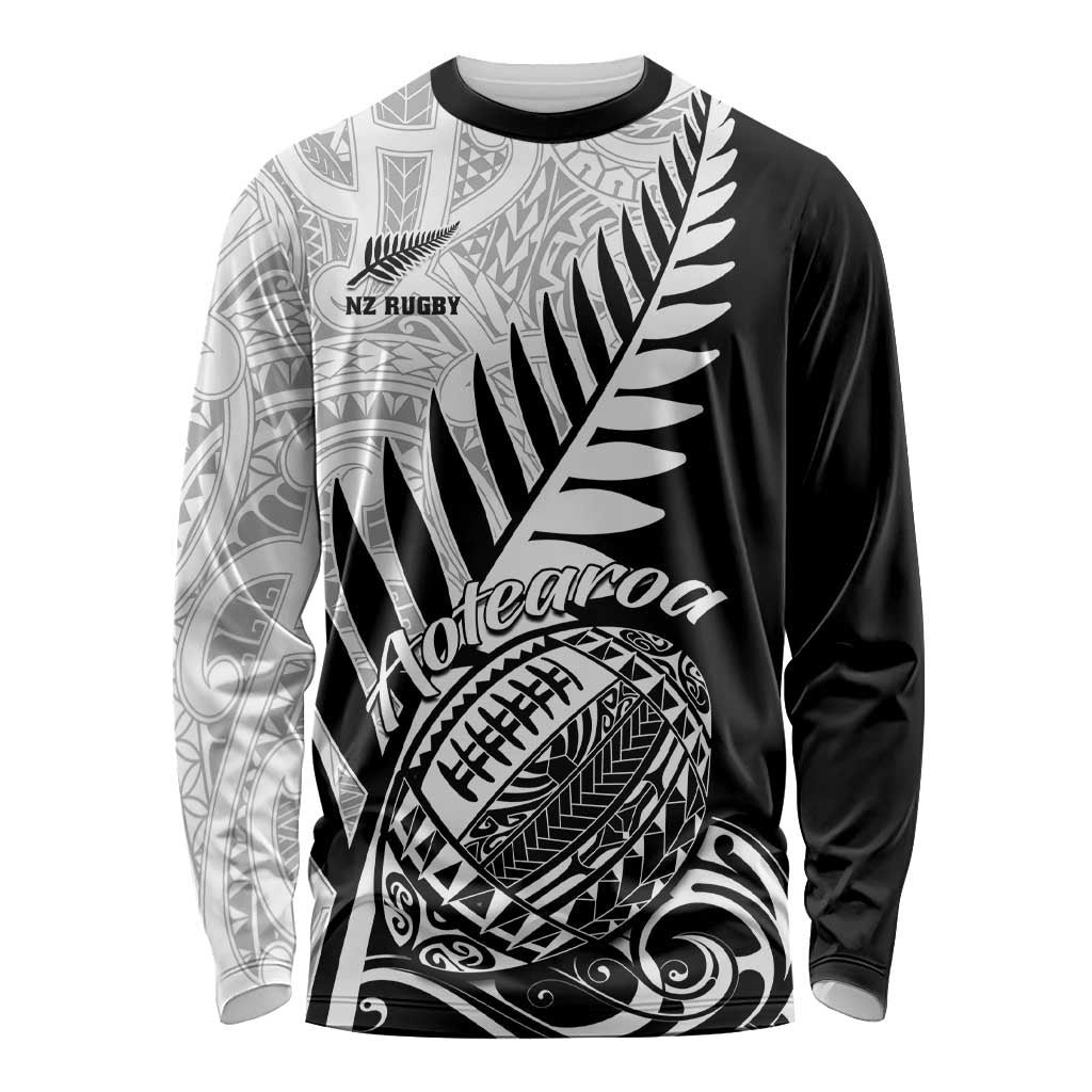 New Zealand Silver Fern Rugby Long Sleeve Shirt Aotearoa Maori Black Version LT01 Unisex Black - Polynesian Pride