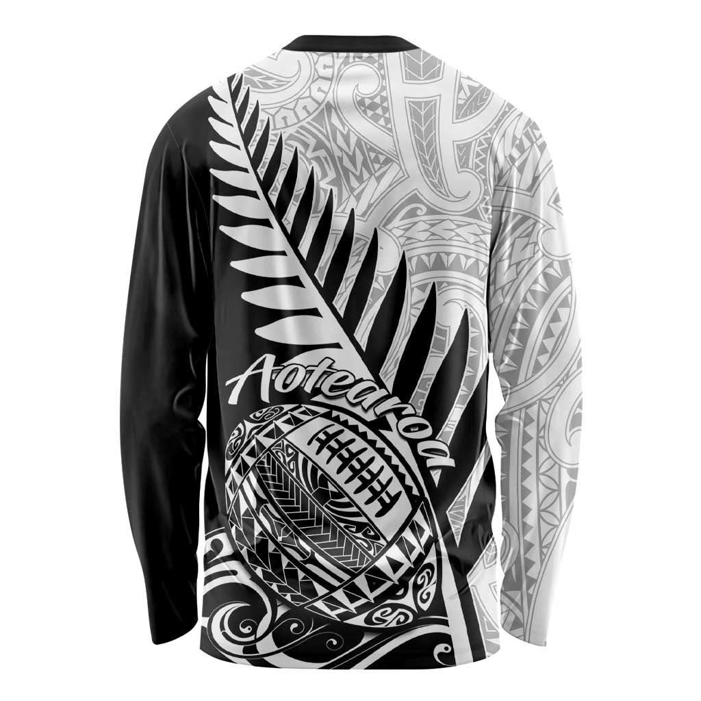 New Zealand Silver Fern Rugby Long Sleeve Shirt Aotearoa Maori Black Version LT01 - Polynesian Pride