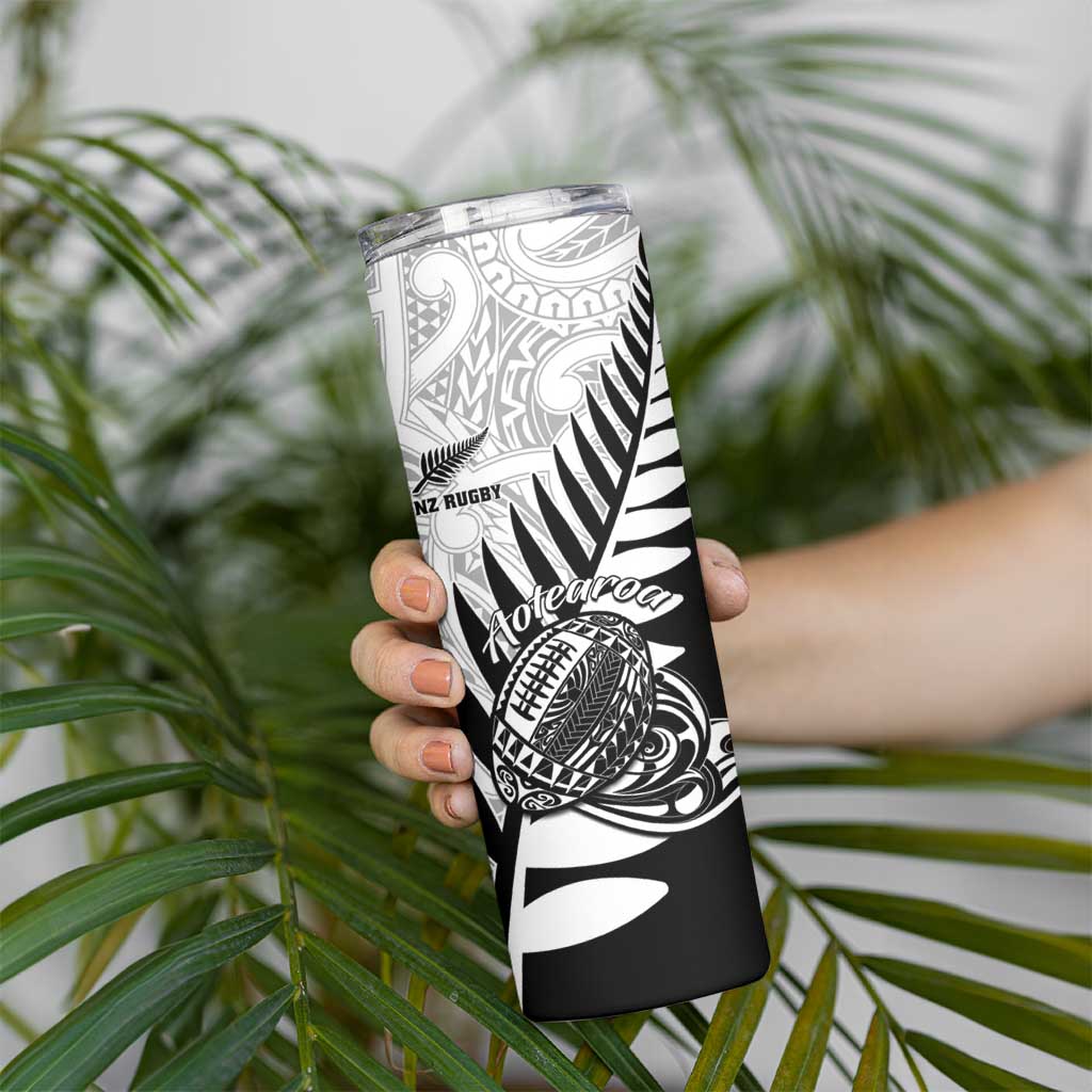 New Zealand Silver Fern Rugby Skinny Tumbler Aotearoa Maori Black Version LT01 - Polynesian Pride