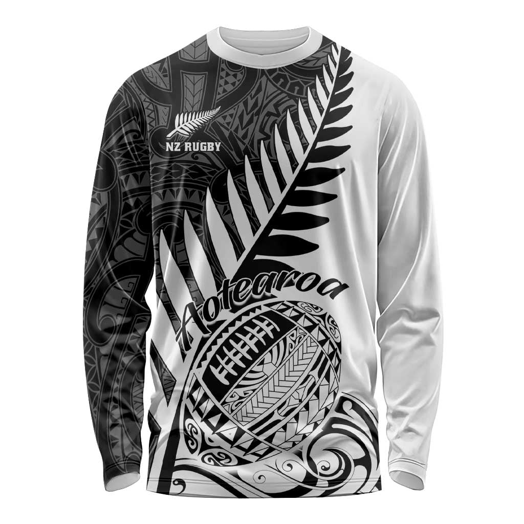 New Zealand Silver Fern Rugby Long Sleeve Shirt Aotearoa Maori White Version LT01