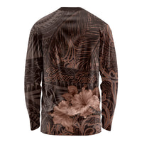 Bula Fiji Masi Long Sleeve Shirt Fijian Tapa Vintage Dark Brown Version LT01 - Polynesian Pride