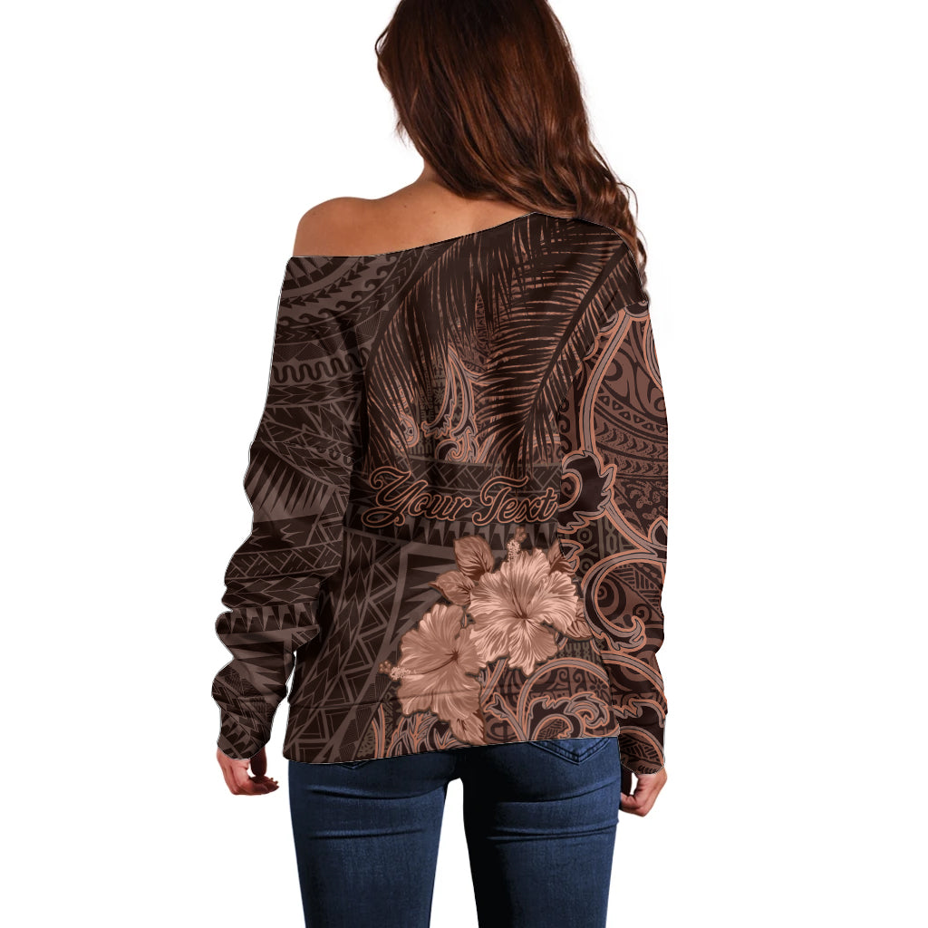 Bula Fiji Masi Off Shoulder Sweater Fijian Tapa Vintage Dark Brown Version LT01 - Polynesian Pride