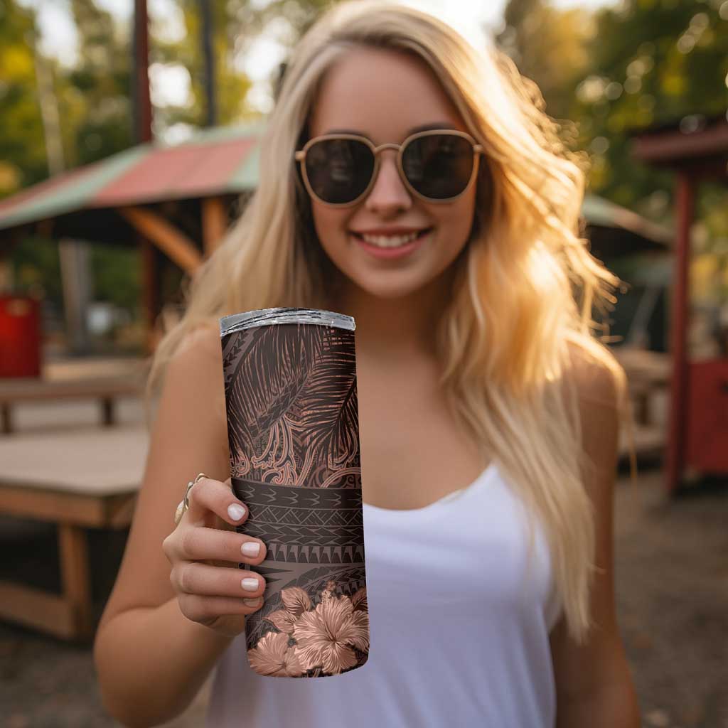 Bula Fiji Masi Skinny Tumbler Fijian Tapa Vintage Dark Brown Version LT01 - Polynesian Pride