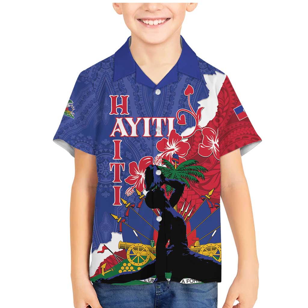 Personalised Haiti Le Marron Inconnu Family Matching Mermaid Dress and Hawaiian Shirt Dashiki Mix Polynesian Pattern LT01 Son's Shirt Blue - Polynesian Pride