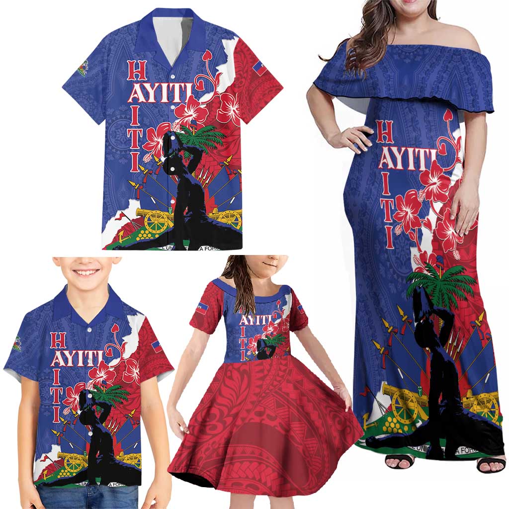 Personalised Haiti Le Marron Inconnu Family Matching Off Shoulder Maxi Dress and Hawaiian Shirt Dashiki Mix Polynesian Pattern LT01 - Polynesian Pride