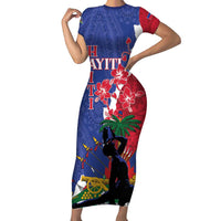 Personalised Haiti Le Marron Inconnu Family Matching Short Sleeve Bodycon Dress and Hawaiian Shirt Dashiki Mix Polynesian Pattern LT01 Mom's Dress Blue - Polynesian Pride
