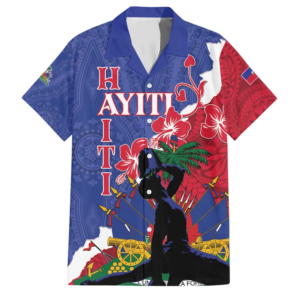 Personalised Haiti Le Marron Inconnu Hawaiian Shirt Dashiki Mix Polynesian Pattern LT01 Blue - Polynesian Pride