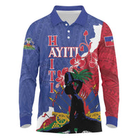 Personalised Haiti Le Marron Inconnu Long Sleeve Polo Shirt Dashiki Mix Polynesian Pattern LT01 Blue - Polynesian Pride