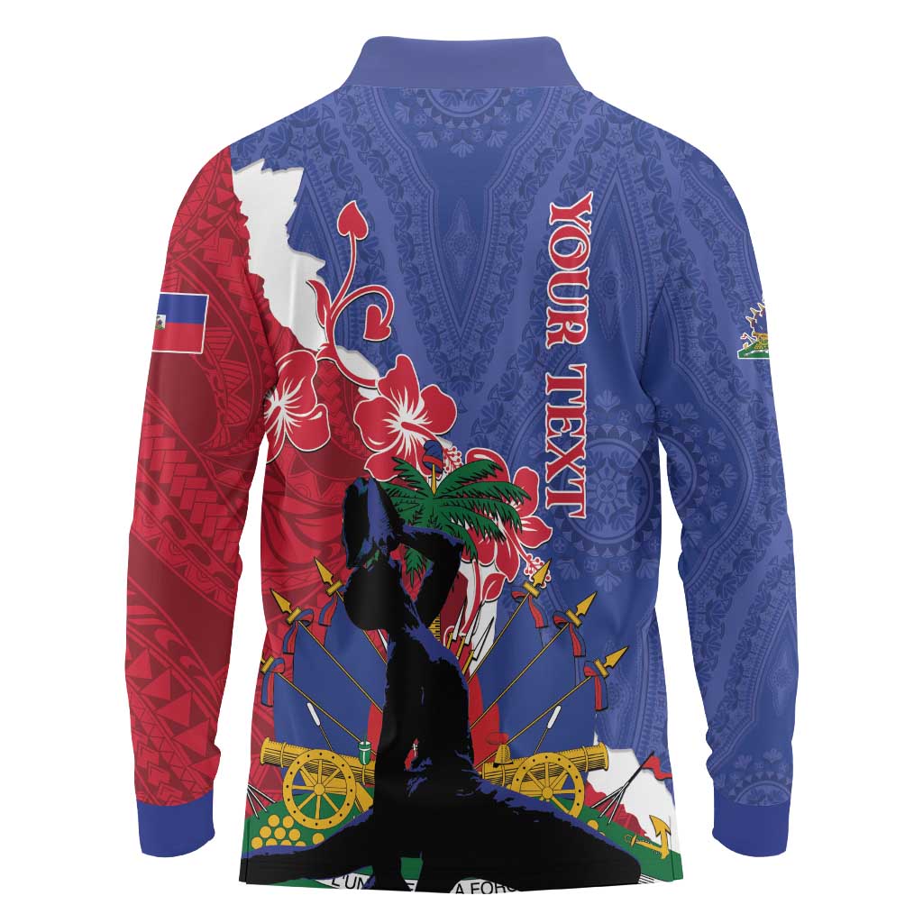Personalised Haiti Le Marron Inconnu Long Sleeve Polo Shirt Dashiki Mix Polynesian Pattern LT01 - Polynesian Pride