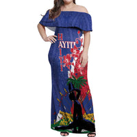 Personalised Haiti Le Marron Inconnu Off Shoulder Maxi Dress Dashiki Mix Polynesian Pattern LT01 Women Blue - Polynesian Pride