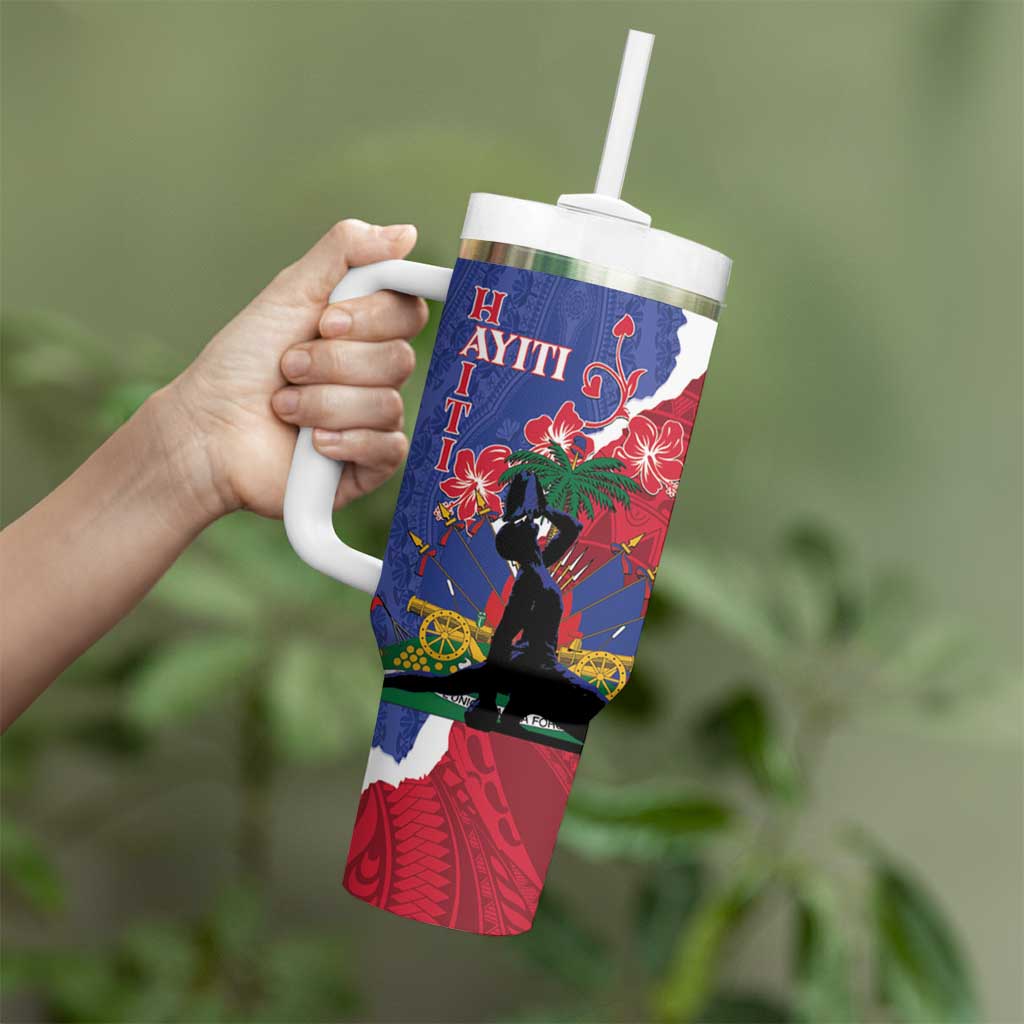 Personalised Haiti Le Marron Inconnu Tumbler With Handle Dashiki Mix Polynesian Pattern