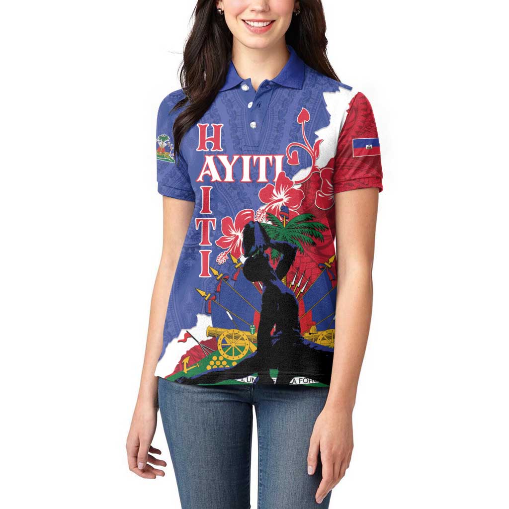 Personalised Haiti Le Marron Inconnu Women Polo Shirt Dashiki Mix Polynesian Pattern