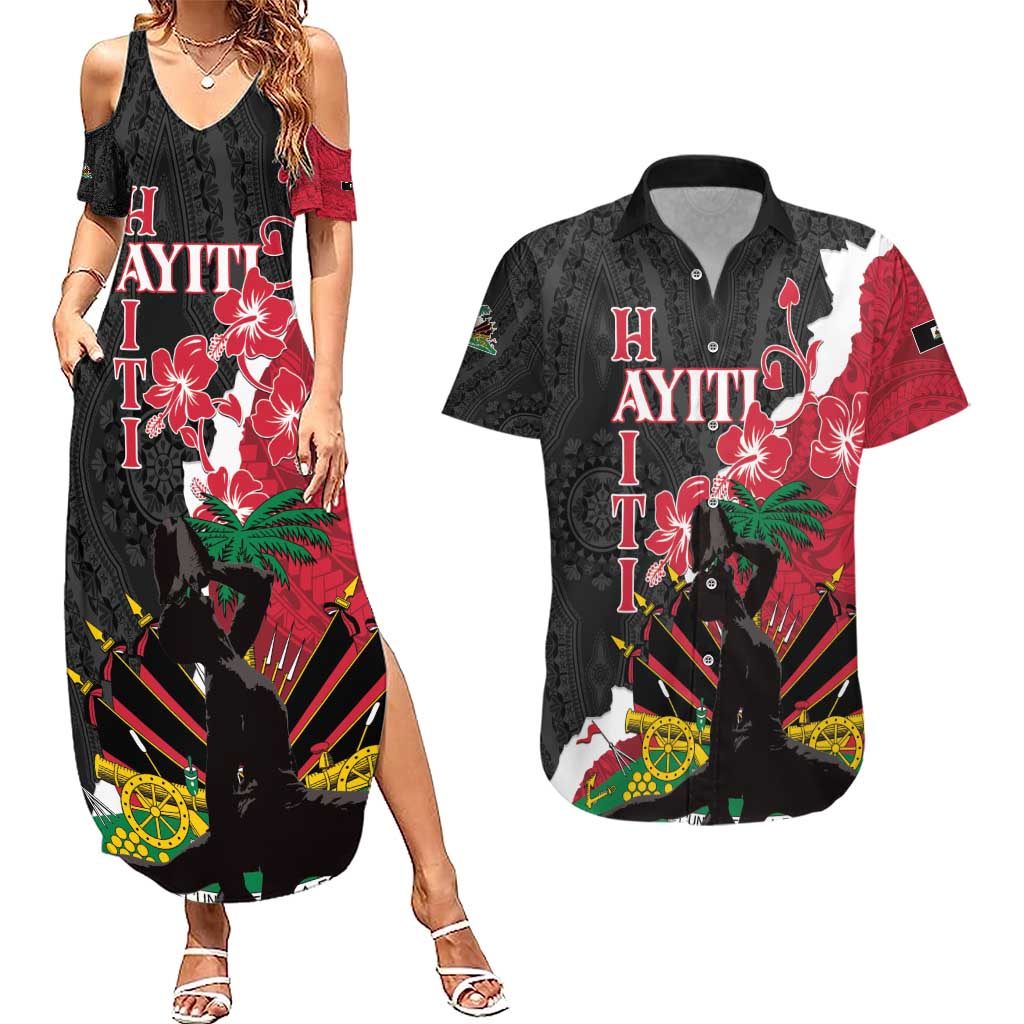 Personalised Ayiti Neg Marron Couples Matching Summer Maxi Dress and Hawaiian Shirt Dashiki Mix Polynesian Pattern LT01 Black - Polynesian Pride