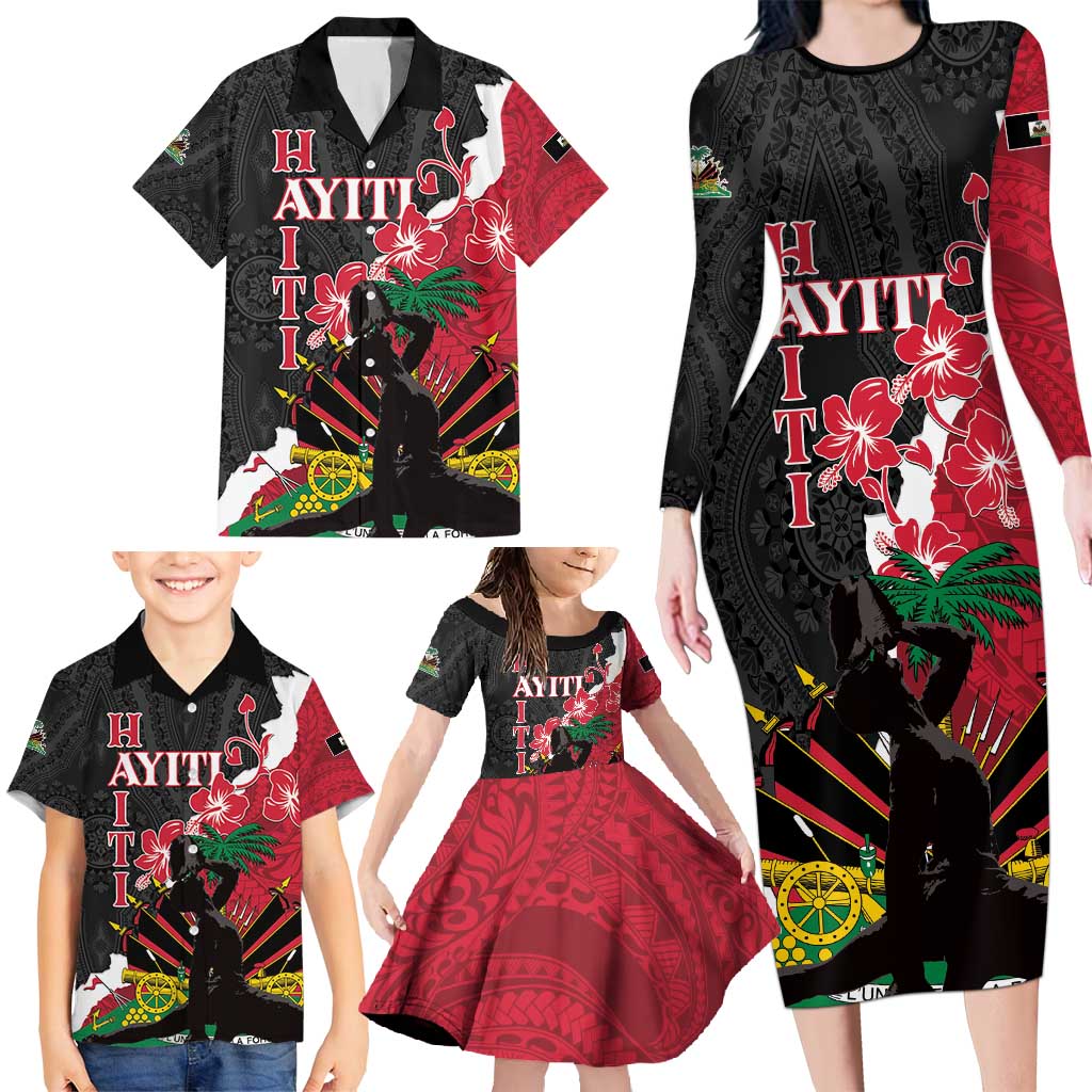Personalised Ayiti Neg Marron Family Matching Long Sleeve Bodycon Dress and Hawaiian Shirt Dashiki Mix Polynesian Pattern LT01 - Polynesian Pride