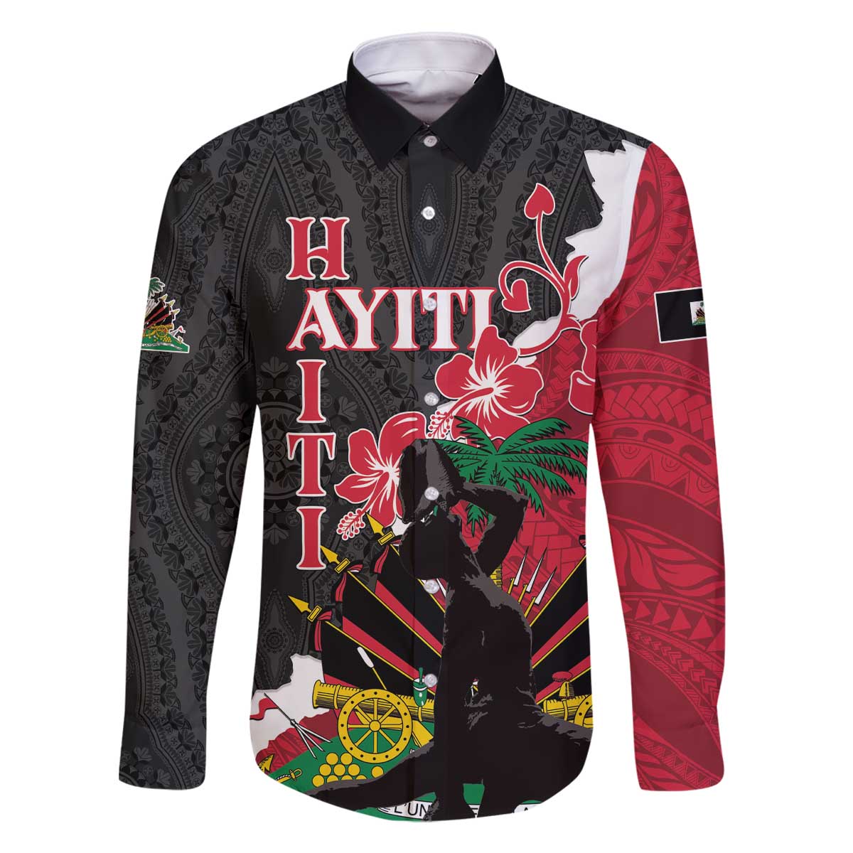 Personalised Ayiti Neg Marron Family Matching Off The Shoulder Long Sleeve Dress and Hawaiian Shirt Dashiki Mix Polynesian Pattern LT01 Dad's Shirt - Long Sleeve Black - Polynesian Pride