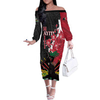 Personalised Ayiti Neg Marron Family Matching Off The Shoulder Long Sleeve Dress and Hawaiian Shirt Dashiki Mix Polynesian Pattern LT01 Mom's Dress Black - Polynesian Pride