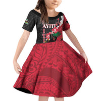 Personalised Ayiti Neg Marron Family Matching Off Shoulder Short Dress and Hawaiian Shirt Dashiki Mix Polynesian Pattern LT01 Daughter's Dress Black - Polynesian Pride