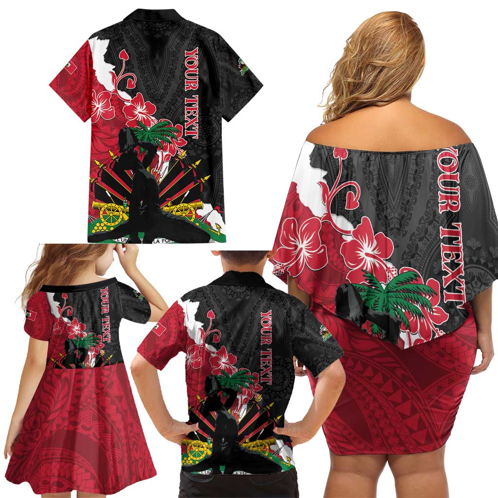 Personalised Ayiti Neg Marron Family Matching Off Shoulder Short Dress and Hawaiian Shirt Dashiki Mix Polynesian Pattern LT01 - Polynesian Pride